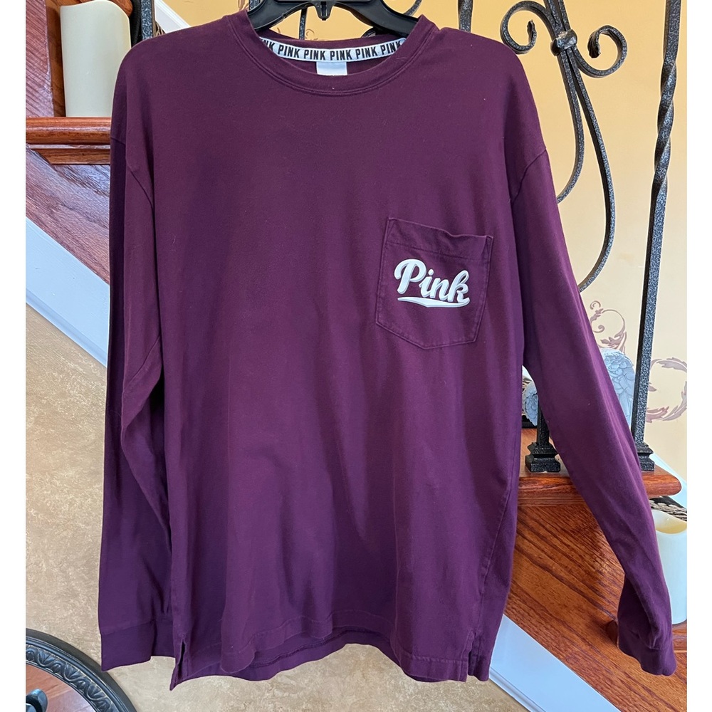 PINK Long Sleeve Tee One Pocket With Insignia On Front And Back